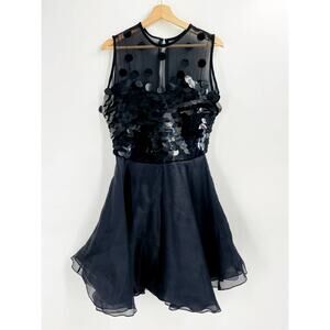 Vintage CD Greene Black 100% silk applique sleeveless flare skirt dress